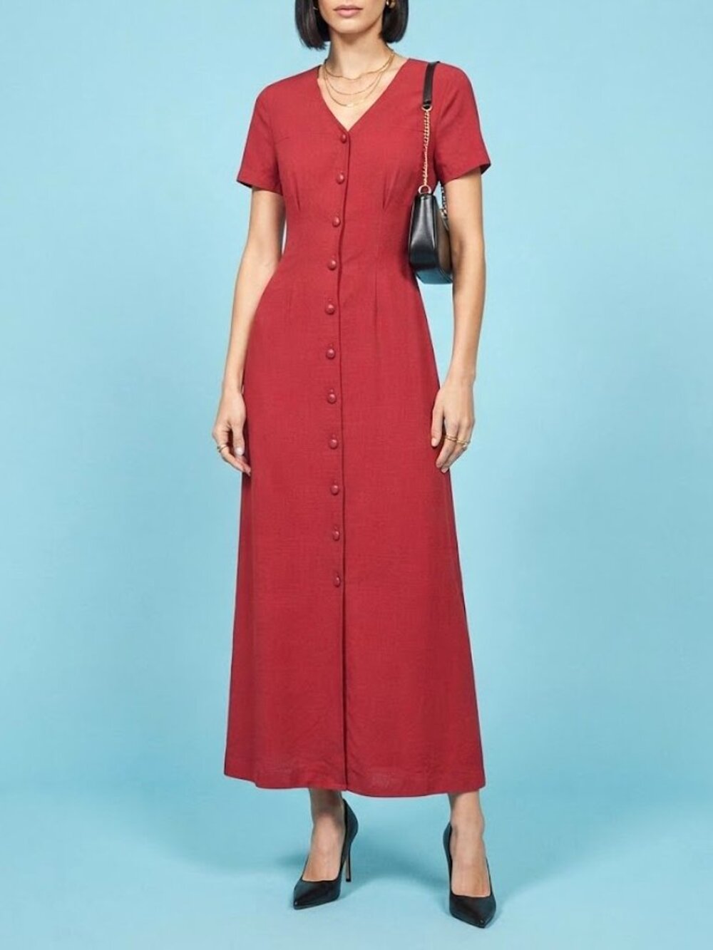 Vintage Vittoria Virini Red Button Front Lace Back Maxi Dress